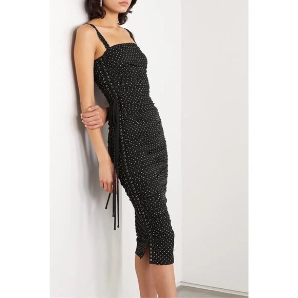 Dolce & Gabbana Black Lace-up Polka Dot Georgette Midi Dress M 42 - Picture 1 of 7